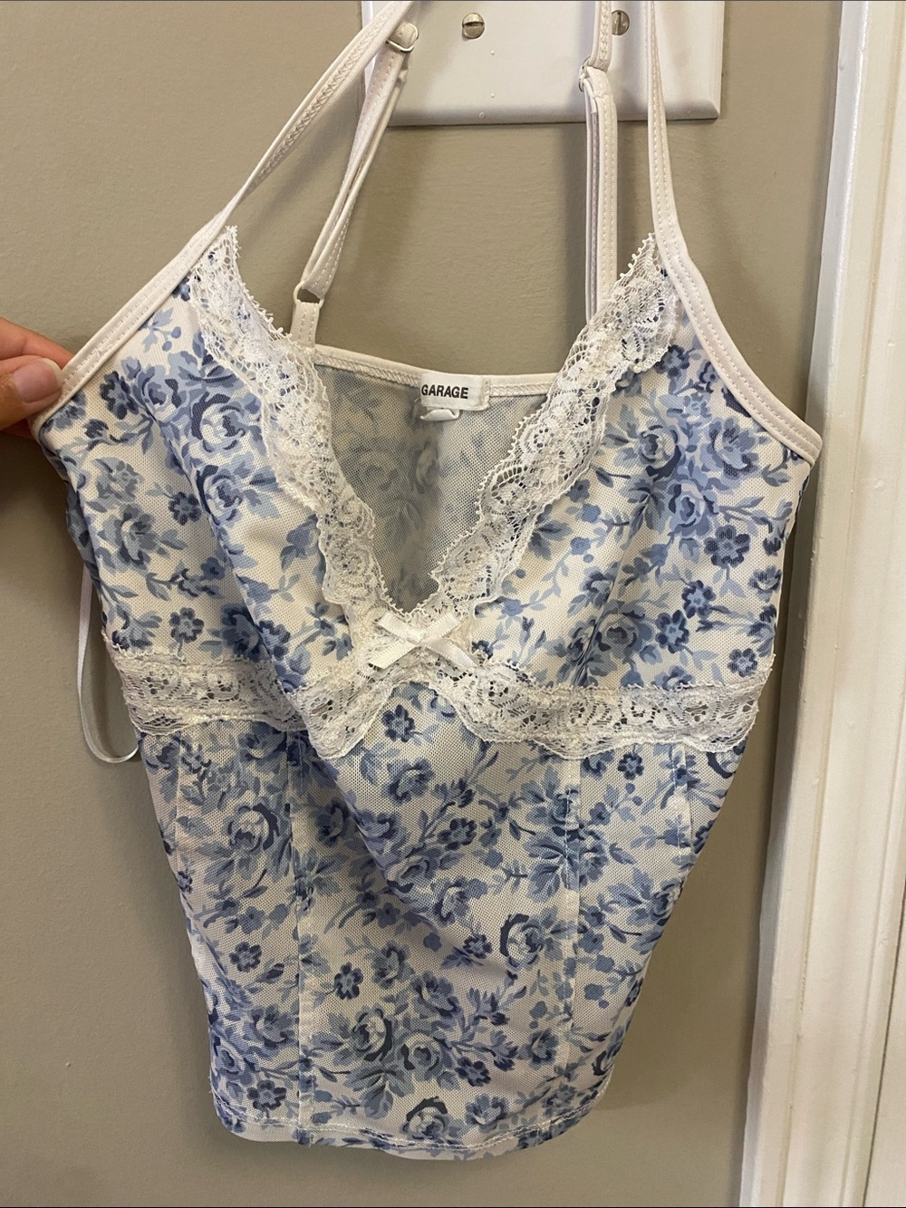 Garage Blue Floral Lace-Trim Camisole Top